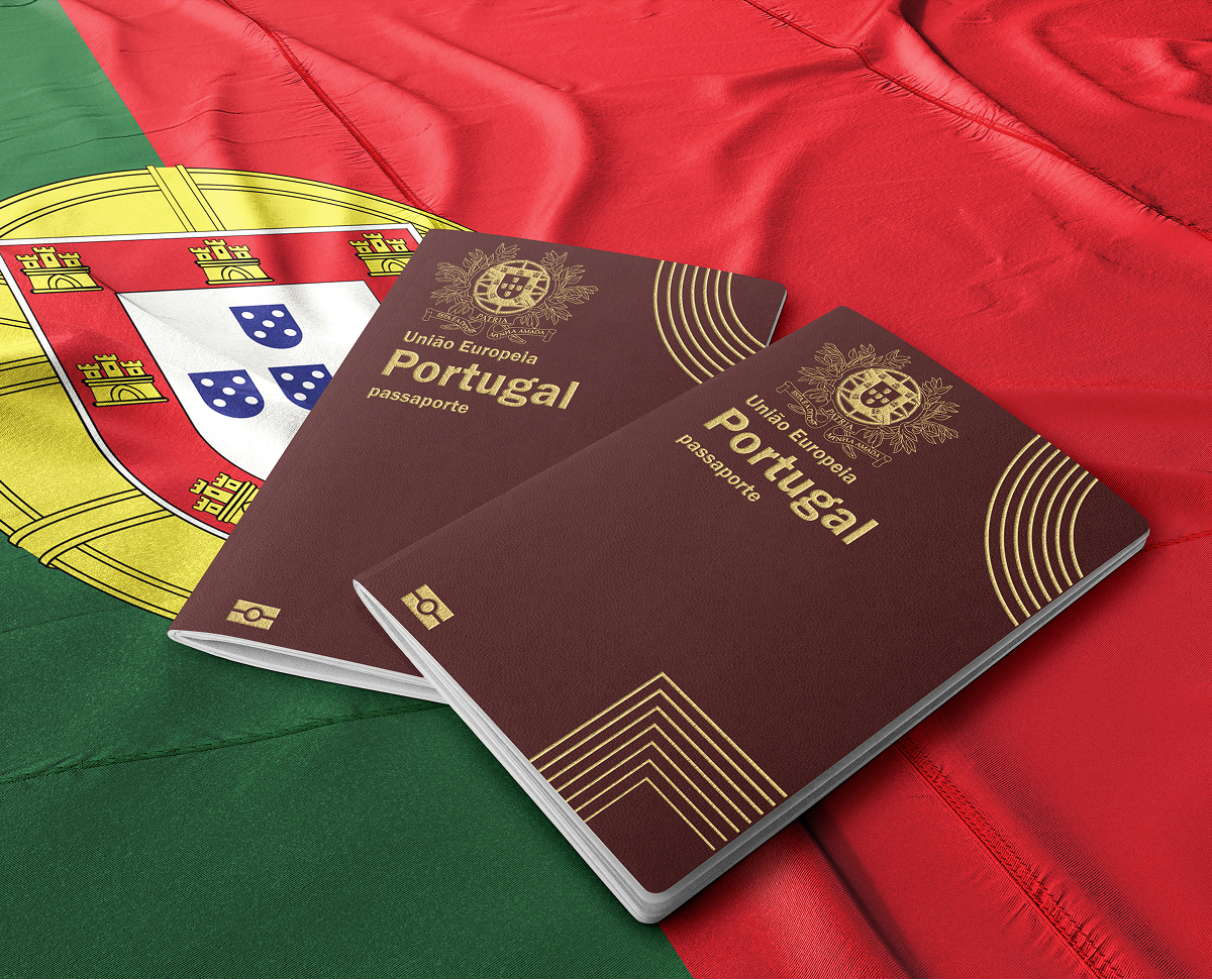 Portuguese passport on a flag