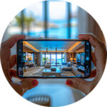 A person with a phone in their hand looking for an apartment.